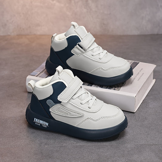 Youngsters' Retro Sporty Mid-Top Sneakers with Closure - Lightweight All-Season Casual Shoes for Boys & Girls, Durable Synthetic & EVA Sole, Black/White Colorway for Outdoor Running & Hiking, Allseason Sneakers | Trendy Young