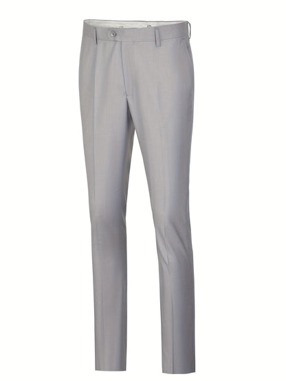 SAILIINY Men'S Solid Color Polyester Viscose Blend Dress Pants, Regular Fit All-Season Party Suit Trousers with Pockets, 80% Polyester 20% Viscose, 240g/m² Woven Fabric, 100% Polyester Lining, for Mature Occasions