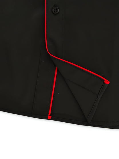 Elegant Men's Solid Color Long Sleeve Dress Shirt with Stylish Contrast Trim - 100% Polyester, Button-Up, Machine Washable - Ideal for Formal & Semi-Formal Occasions