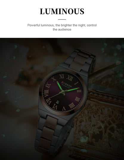 Fashionable Brand Of CURREN Ladies' Watches With A Casual And Simple Stainless Steel Strap, Featuring A Calendar And Quartz Movement.