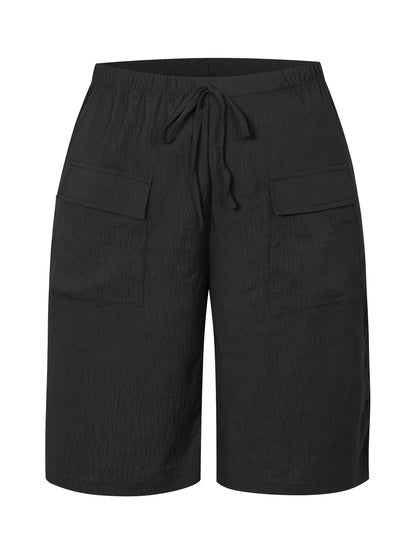 Women'S Casual Solid Color Shorts with Pockets, 100% Polyester, Woven Fabric, 126g/m², All-Season Comfort, Versatile Style