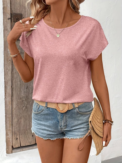 Women'S Elegant Lace Trim Short Sleeve T-Shirt - Chic White Top with Intricate Lace Detail, Round Neck, Lightweight Polyester for Spring/Summer Casual Wear, Ladies T Shirts