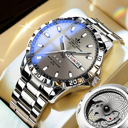 FOURRON Stainless Steel Quartz Watch with Black Dial, Date Display, Waterproof, Lightweight, Casual Style, Everyday Watch | Minimalist Watch | Stainless Steel Band