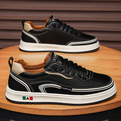 FC06 Men'S Casual Sneakers - Black & White Low-Top Lace-Up Shoes with Italian Flag Design, Faux Cover Upper, Cushioned PVC Sole, Breathable Fabric Lining for All-Season Comfort, Everyday Footwear, Modern Sneakers, Fabric Line