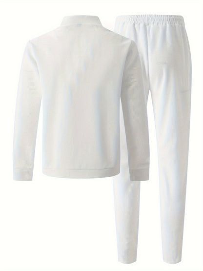 Baseball Collar Jacket and Pants Set in Waffle Fabric