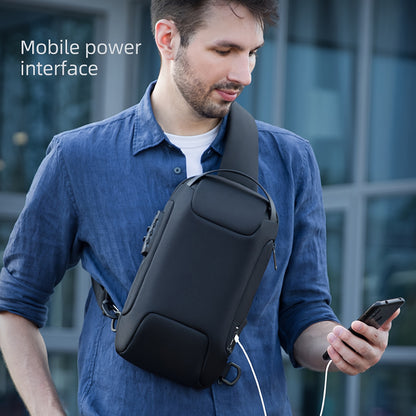 Men's Lightweight Crossbody Backpack with USB Charging Port & Password Lock, Adjustable Anti-Theft Shoulder Bag for Travel, Commuting, Daily Use - Durable Polyester Casual Daypack, Secure Travel Bag | Minimalist Backpack | Sl