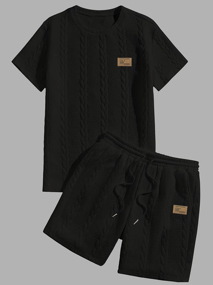 Casual Crew Neck Short Sleeve T-Shirt & Drawstring Shorts - Brown, Summer Outfit