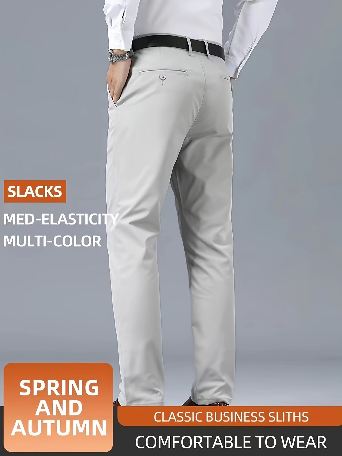 Men's Casual Solid Color Dress Pants - Polyester Blend, Woven, Regular Fit, All-Season Comfort, Adult Suit Pants