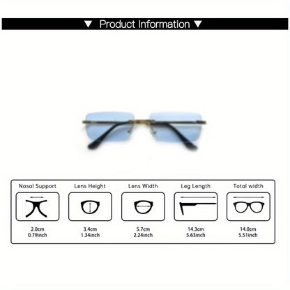 1 Pair Y2K-Inspired Rimless Fashion Glasses - Blue & Golden Frameless Eyewear with Polycarbonate Lenses, Lightweight Durable Rectangular Design for Men & Women, Casual Streetwear, Parties, Everyday Fashion Accessories, Party