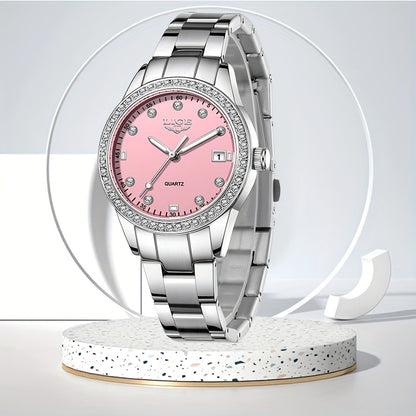 Elegant Pink Women'S Watch - LIGE Quartz Chronograph with Stainless Steel Band, Rhinestone Accents, Date Display & Heart Rate Monitor - Ideal Mother'S Day Gift, Gift for Women | Elegant Timepiece | Quartz Movement, LIGE