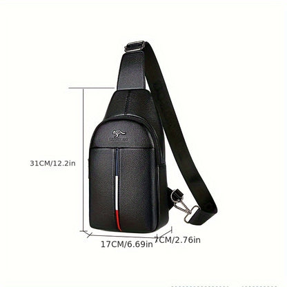 DARWNORO Men's Stylish PU Leather Sling Bag - Casual Shoulder & Crossbody Bag with Zipper Closure, Brown with White & Red Accents, Perfect for Daily Commute, Motorcycle Inspired Design, PU Leather Crossbody Bag