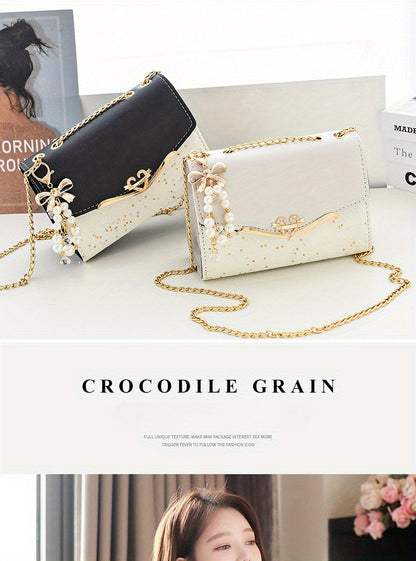 Fashionable New Women'S Shoulder Bag. This One Is a Crossbody Bag with Six Color Options to Choose From. It Is Fashionable Bohemian Beige PU Crossbody Bag with Tassel Charm - City Style Flip-Top Shoulder Bag with Metal Chain