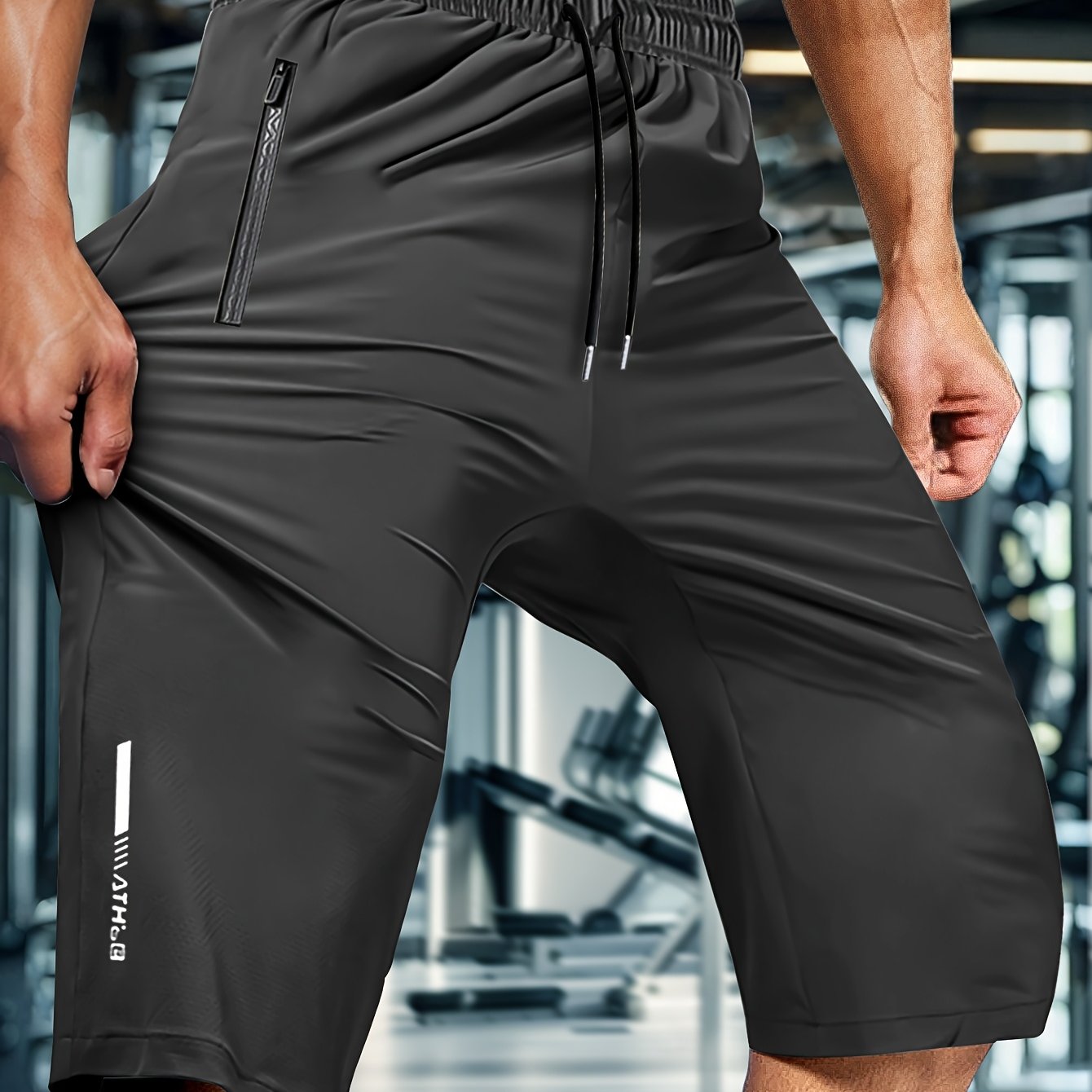 Men'S Summer Capri Pants Made from Highly Elastic Fabric, Featuring a Stylish Drawstring Elastic Waistband And Zip Pockets, Suitable for Casual Sports, Outdoor Activities, And Everyday Wear.