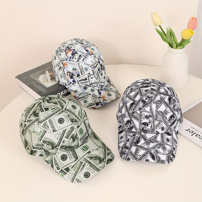 Funky Money Print Baseball Cap 100% Polyester Lightweight Adjustable Hip-Hop Hat Unisex for Music Festivals