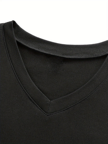 Men's Lightweight Black V-Neck T-Shirt with Seagull Print - Casual Short Sleeve Summer Top, Breathable & Stretchy Fabric, Perfect for Casual Attire or Beach Outings, Outdoor Activity Shirt | Simple Style Tee | Durable Casualw