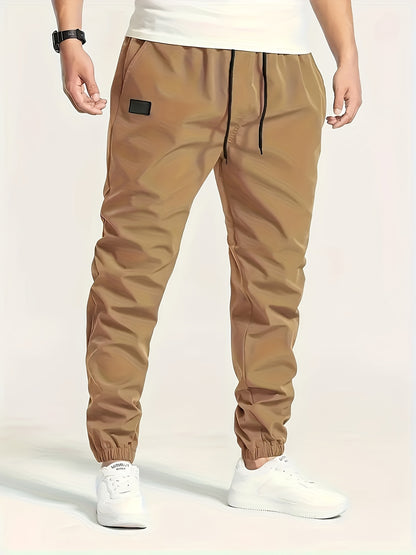 Men's Beige Cargo Pants with Multiple Pockets - Machine Washable, Comfortable Loose Fit, Ideal for Outdoor Activities, Durable Polyester Fabric
