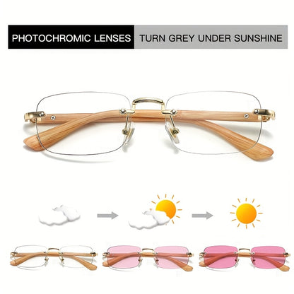 1pc Fashionable Retro Frameless Rectangular Glasses, Metal Frames with Hinges, Lenses will change color and not make everything too dark, so you can wear them for evening walks in the city, holiday photos, beautiful birthday
