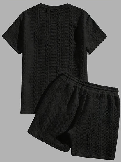 Casual Crew Neck Short Sleeve T-Shirt & Drawstring Shorts - Brown, Summer Outfit