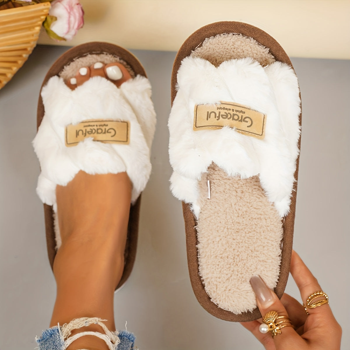 Women'S Winter Slippers - Soft Warm Indoor House Shoes with Non-Slip EVA Sole, All-Season Cozy Lounge Footwear for Home, Office, or Gifts - Available in White, Black, Khaki, Pink, Pastel Colors - Easy-Clean Fabric Constructio