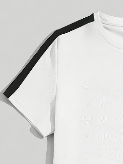 Men's Summer Sports Casual Set with Round Neck T-Shirt and Drawstring Pants Fashion Patchwork Breathable Quick-Dry Top and Bottoms Outfit