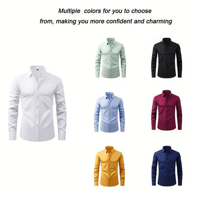 2025 New Men'S Business Slim-Fit Long-Sleeve Shirt, Wrinkle-Free, Elastic, And Smooth Fabric.