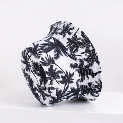 1pc Men's Reversible Bucket Hat with Black & White Palm Tree Print - Vacation Style Sun Protection for Beach Parties, Outdoor Activities & Daily Leisure, Beach Hat, Casual Headwear, Summer Accessory