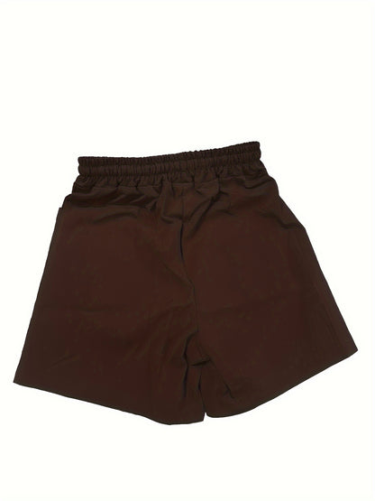 Women's Beige Cargo Shorts - Casual & Stylish, Solid Color with Drawstring Waist and Pockets, Polyester Blend, Machine Washable, All-Season Comfort