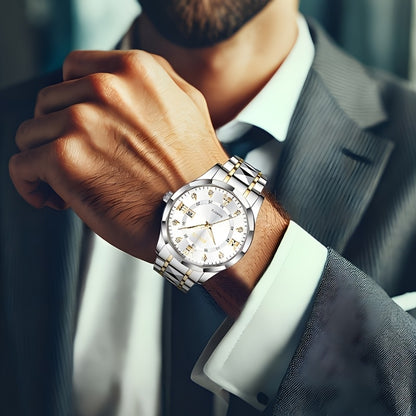 Elegant Men'S Quartz Watch with Stainless Steel Band, Alloy Case & Round Dial - Elegant Timepiece, Ideal for Business Professionals, Perfect Valentine'S Day & Thanksgiving Gift