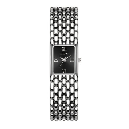 LIGE Women'S Luxury Quartz Watch - Stainless Steel Band, Blue Dial with Roman Numerals, Elegant Fashion Timepiece for Casual or Sporty Wear, Elegant Timepiece | Sleek Watch Design | Alloy Watch Case