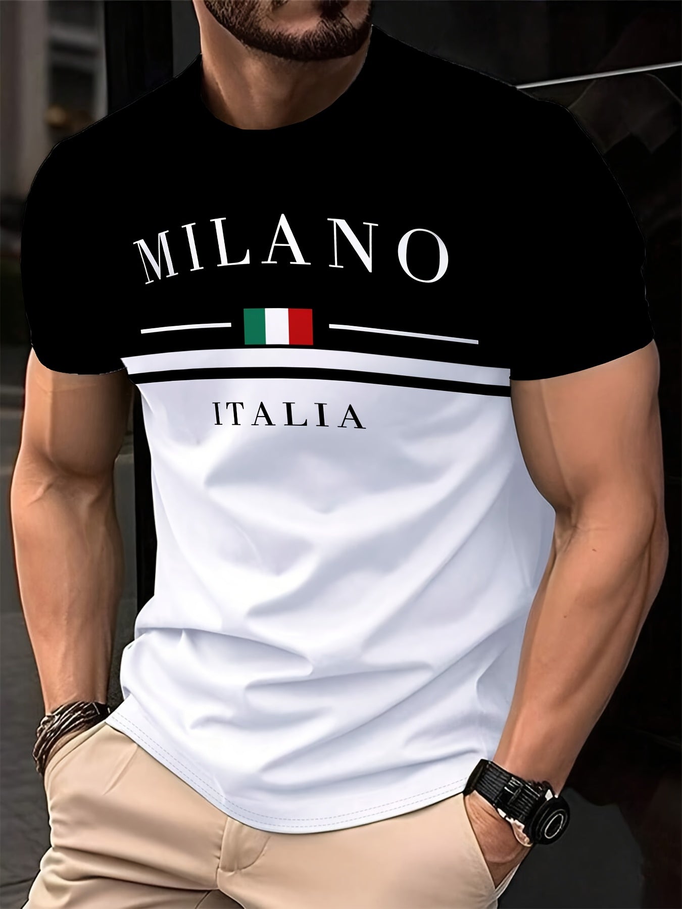 Men'S Milan 3D Print T-Shirt - Casual Crew Neck, Short Sleeve, Lightweight Polyester Tee with Italian Flag Design - Perfect for Travel, Camping, Sports & Outdoor Activities