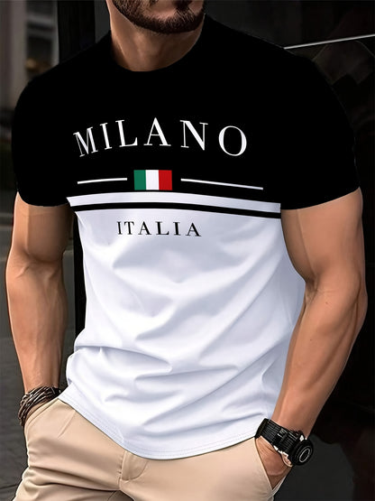 Men'S Milan 3D Print T-Shirt - Casual Crew Neck, Short Sleeve, Lightweight Polyester Tee with Italian Flag Design - Perfect for Travel, Camping, Sports & Outdoor Activities