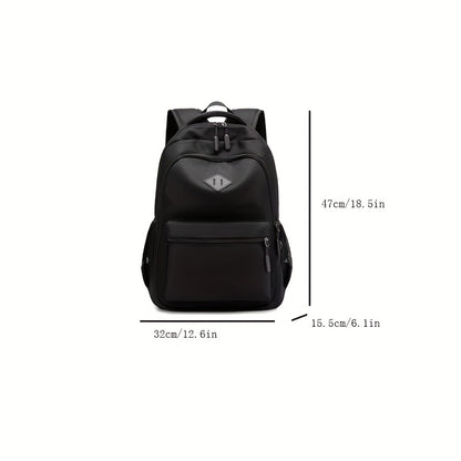 Stylish Black Nylon Backpack - Lightweight, High Quality, Large Capacity with Laptop Compartment, Adjustable Straps & Mesh Pockets for School, Travel, and Work