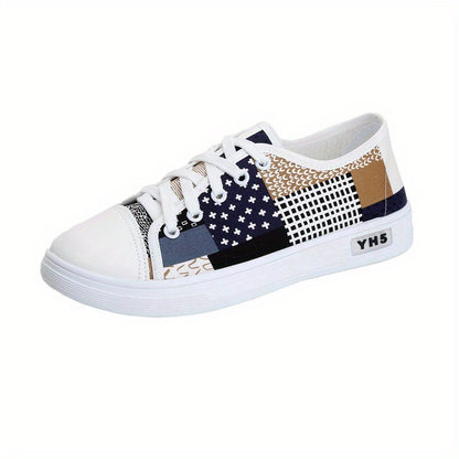 Women'S Lightweight Breathable Casual Sneakers - Comfortable Low-Top Lace-Up Shoes with Soft Fabric Lining, Durable Rubber Sole & Stylish White & Navy Blue Design for Spring/Summer Casual Attire, Ladies Sneakers, Everyday Foo
