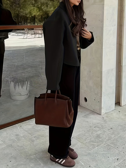 Women'S Short Casual Jacket - Elegant Lapel Collar Windbreaker Coat, All-Season Chic Outerwear for Everyday & Formal Events, Machine Washable H-Silhouette Jacket, Cute Jacket, Versatile Layering Piece, Easy-Care Blend