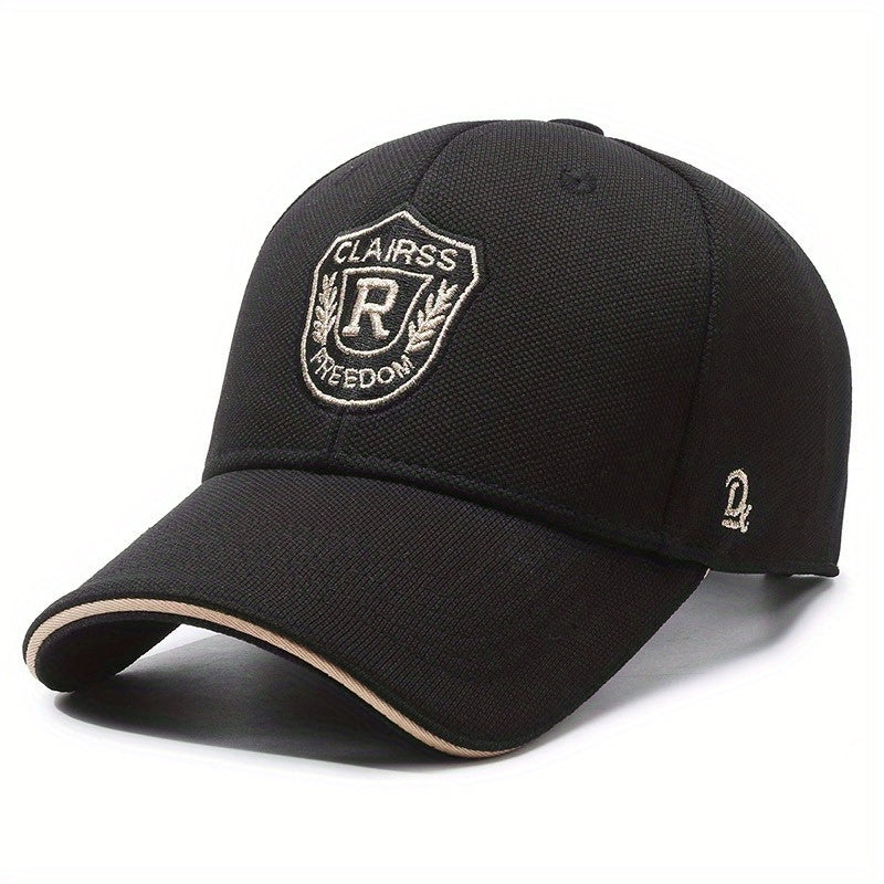 1pc CLAIRS RFreedom Embroidered Baseball Cap - Black Sporty Outdoor Sun Hat with Golden Shield & Wings Design, Polyester, Adjustable Fit for Men, Outdoor Sports Cap | Sporty Baseball Cap | Durable Headgear