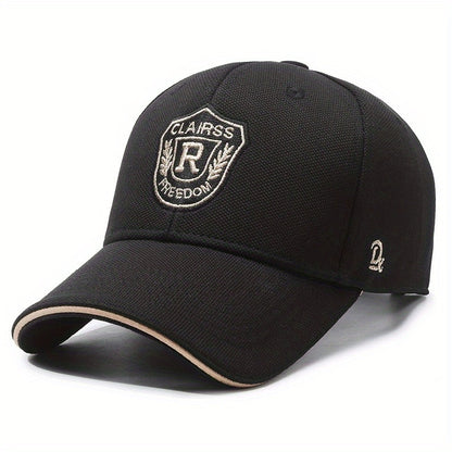 1pc CLAIRS RFreedom Embroidered Baseball Cap - Black Sporty Outdoor Sun Hat with Golden Shield & Wings Design, Polyester, Adjustable Fit for Men, Outdoor Sports Cap | Sporty Baseball Cap | Durable Headgear