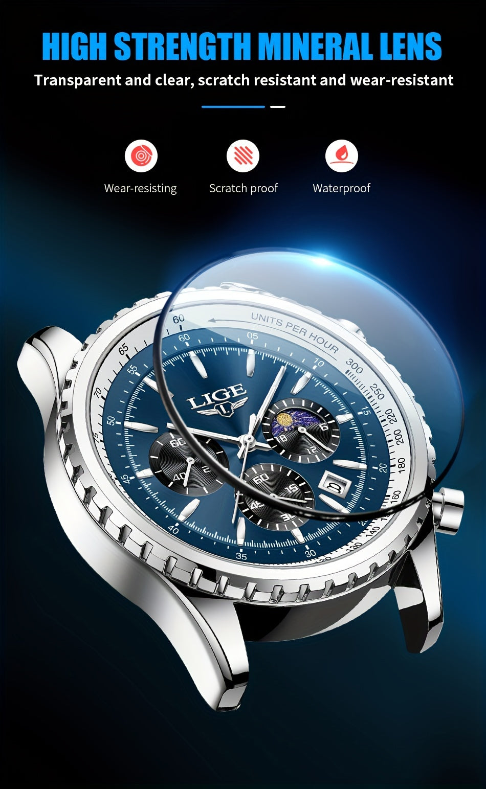LIGE Top Brand Luxury New Quartz Watch for Women, Luminous Fashion Timepiece for Ladies, Date Chronograph Sports Wristwatch, Men'S Watch