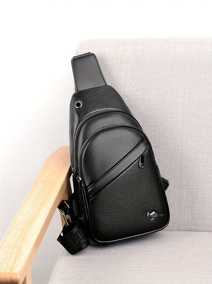 MOEPEQDAISHU Men's Synthetic Leather Crossbody Bag - Adjustable Strap, Multiple Compartments, Casual Style, Black, Perfect for Daily Commute, Casual Crossbody Bag | Modern Men's Bag | Textured Finish, Purse Crossbody