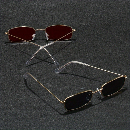 2 Pairs of Trendy Metal Frame Glasses with Vibrant Red & Black Tinted Lenses - Stylish Full-Rim Design for Fashion-Forward Individuals, Everyday Eyewear | Fashion Eyewear | Sleek Craftsmanship