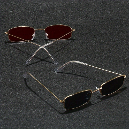 2 Pairs of Trendy Metal Frame Glasses with Vibrant Red & Black Tinted Lenses - Stylish Full-Rim Design for Fashion-Forward Individuals, Everyday Eyewear | Fashion Eyewear | Sleek Craftsmanship