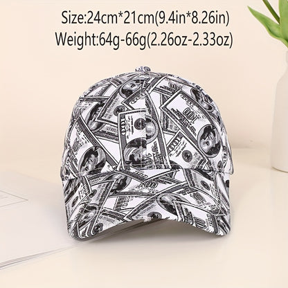 Funky Money Print Baseball Cap 100% Polyester Lightweight Adjustable Hip-Hop Hat Unisex for Music Festivals