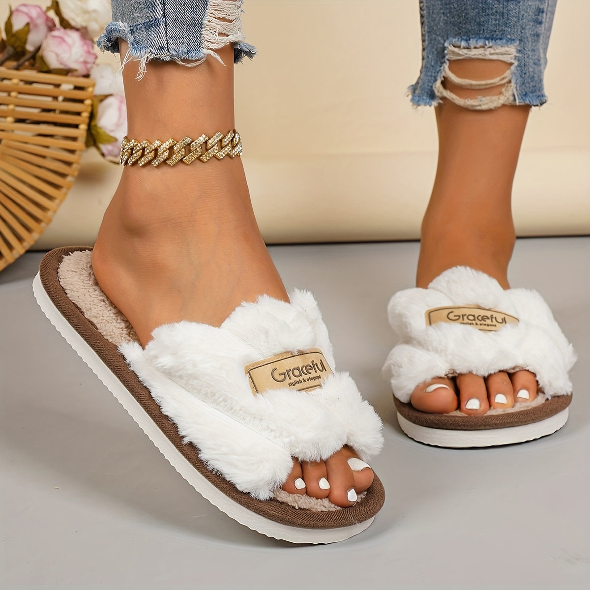 Women'S Winter Slippers - Soft Warm Indoor House Shoes with Non-Slip EVA Sole, All-Season Cozy Lounge Footwear for Home, Office, or Gifts - Available in White, Black, Khaki, Pink, Pastel Colors - Easy-Clean Fabric Constructio