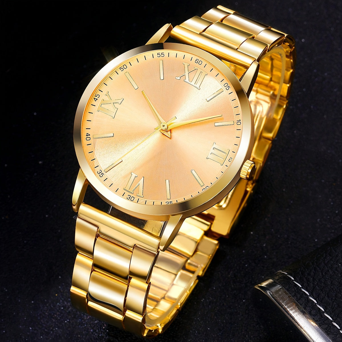 1 Set GINAVE Men'S Casual Fashion Quartz Watch, Round Alloy Case, Stainless Steel Strap, Battery Powered, Non-Waterproof, Electronic Drive, Father'S Day Gift
