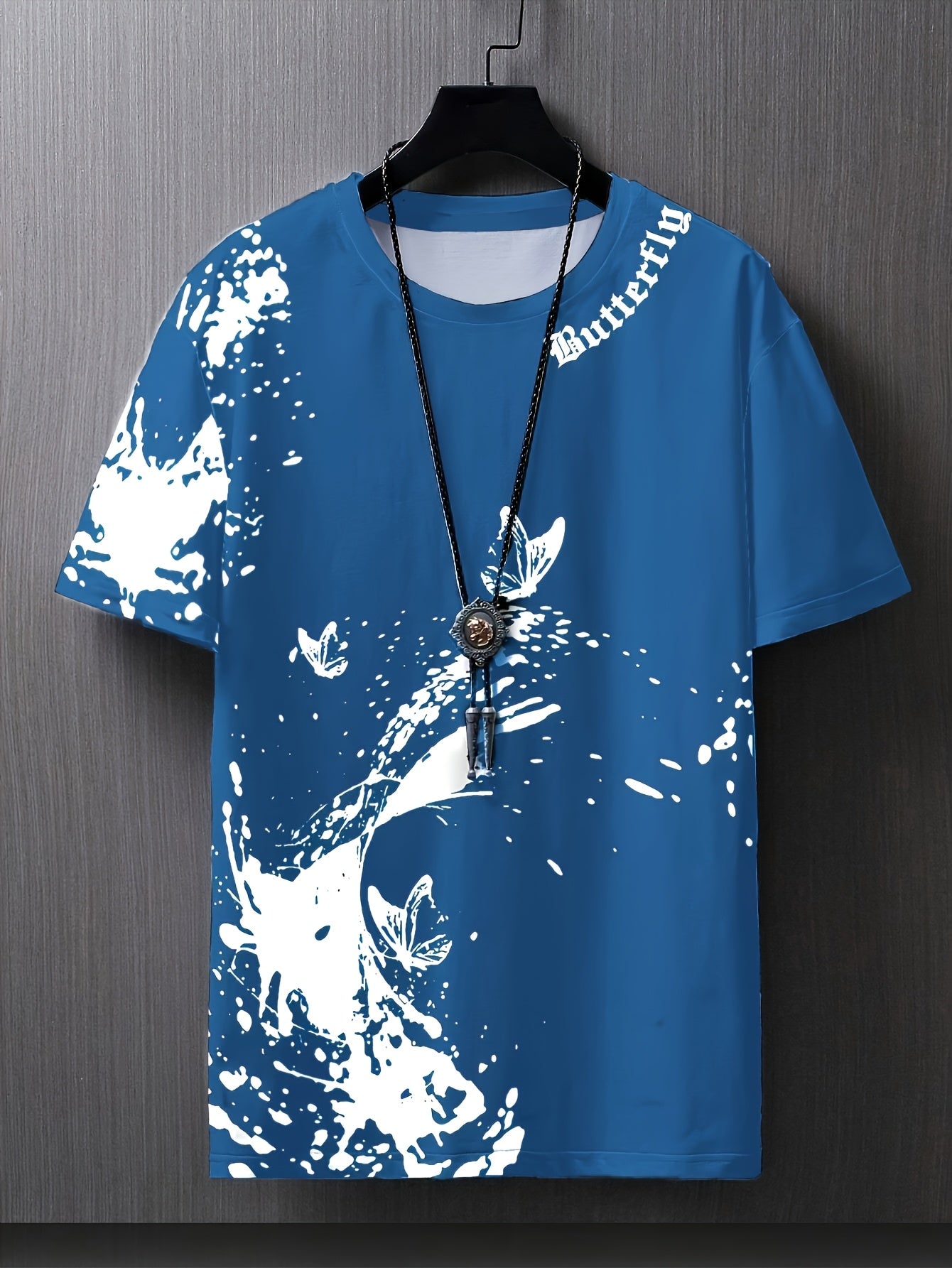 Men's Flat Shoulder Casual Butterfly Print Short Sleeve T-Shirt XT7119