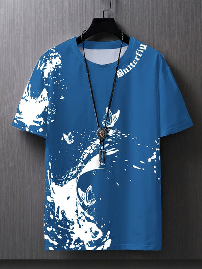 Men's Flat Shoulder Casual Butterfly Print Short Sleeve T-Shirt XT7119