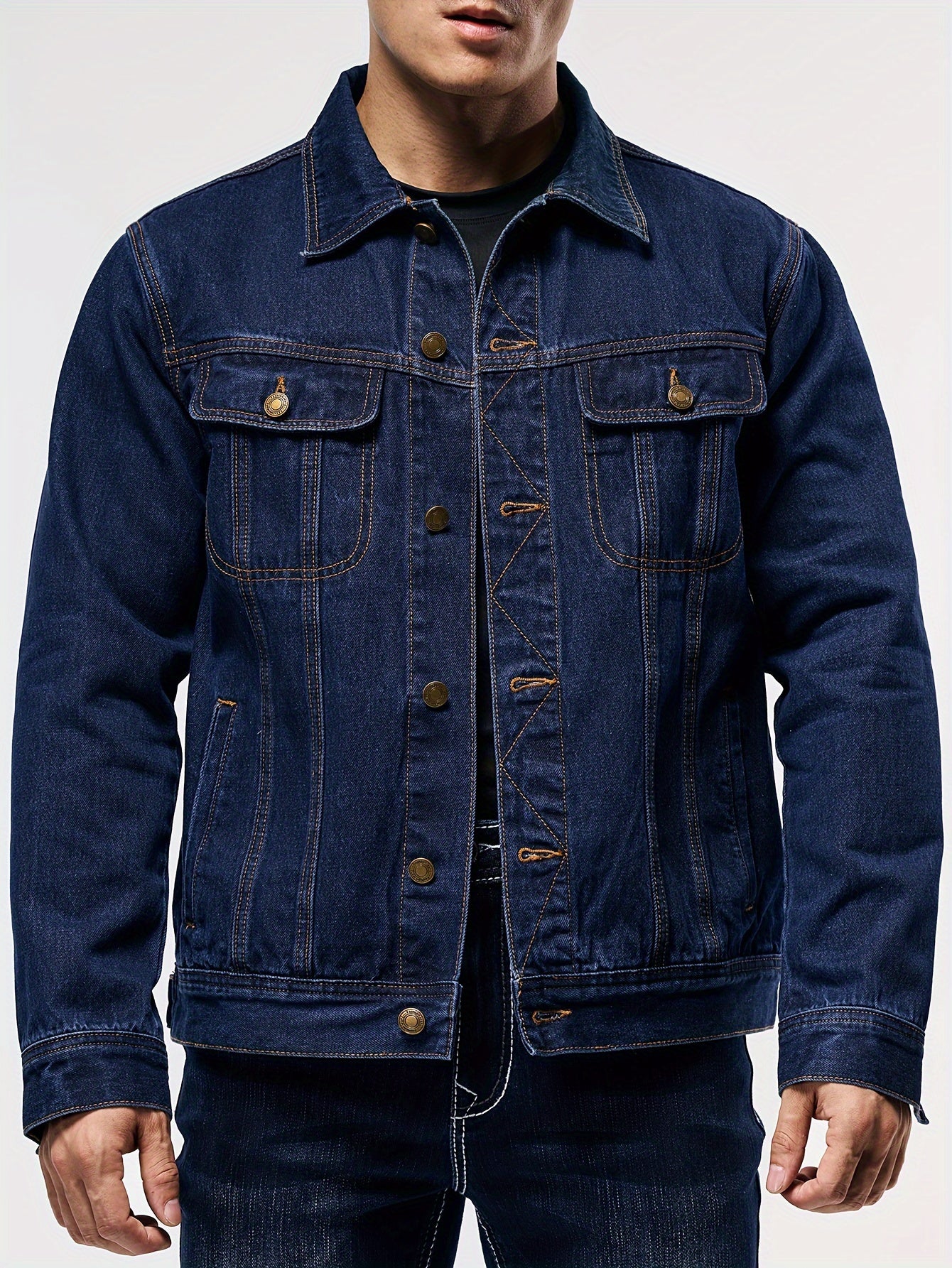 Men's Stylish Denim Jacket - Casual Long Sleeve with Flap Pockets, Machine Washable