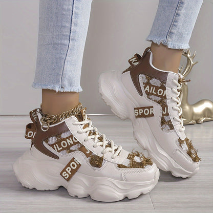 Women'S High-Top Fashion Sneakers with Plaid Pattern, Lightweight EVA Sole, Lace-Up Closure, Fabric Insole, and Tassel Embellishment - All-Season Sports Shoes with Random Printing Design, Ladies Sneakers
