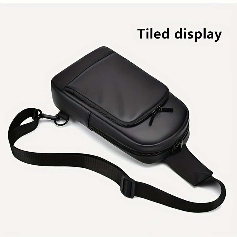 Men'S Casual Chest Bag, Faux Leather, Single Shoulder Bag, Zipper Closure, Uncharged, with Sewing Thread, Non-textile Weaving Method, No Printing, 100cm Shoulder Strap Length, for Daily Commute