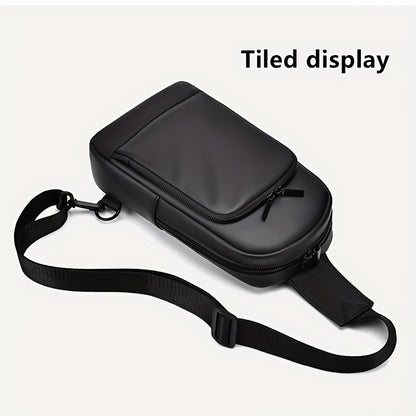 Men'S Casual Chest Bag, Faux Leather, Single Shoulder Bag, Zipper Closure, Uncharged, with Sewing Thread, Non-textile Weaving Method, No Printing, 100cm Shoulder Strap Length, for Daily Commute