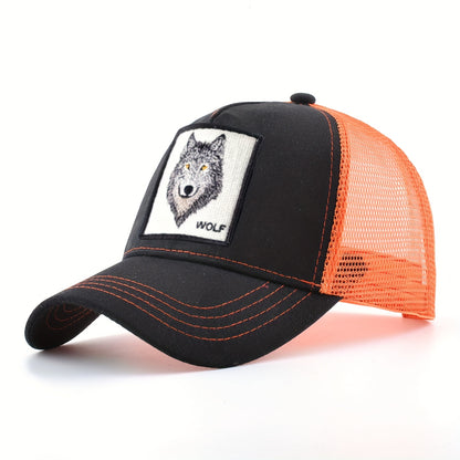 Animal Caps Trucker Hat Men Black Baseball Cap Women White Baseball Cap Men Wolf Trucker Cap Breathable Mesh Summer Baseball Caps Men'S & Women'S Wolf Embroidery Snapback Trucker Hat Fitted Outdoor Sports Adjustable Cap Gorra